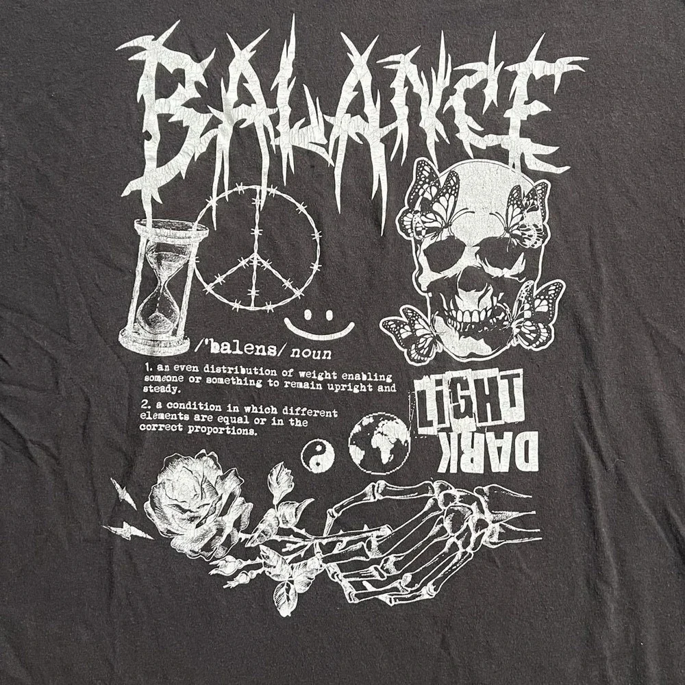 DOM Faded Black Short Sleeve Baggy Skull T-Shirt Size 2XL Skate Grunge Goth Emo